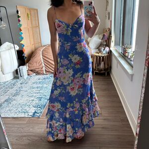 yumi kim carmela maxi dress blue floral thin strap size small